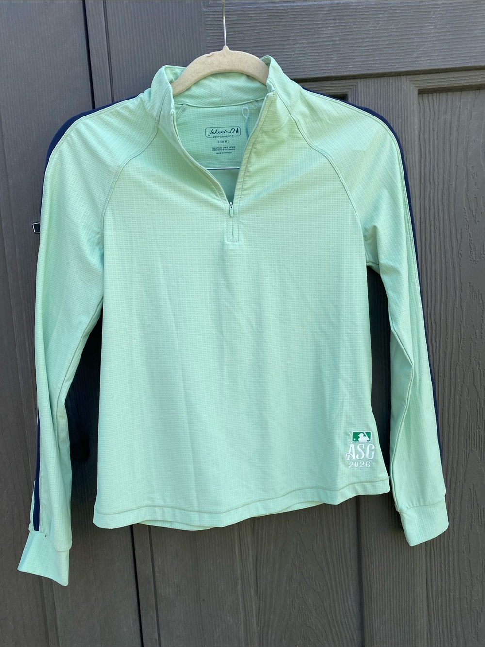 johnnie-O Mint Quarter-Zip Pullover with Navy Shoulder Stripes